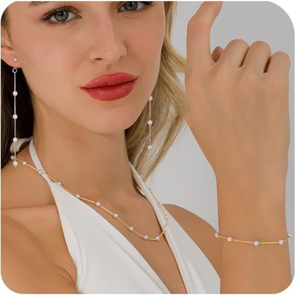 14 K Gold Plated and Faux Pearl Three Piece Jewelry Suite - Picture 1 of 5